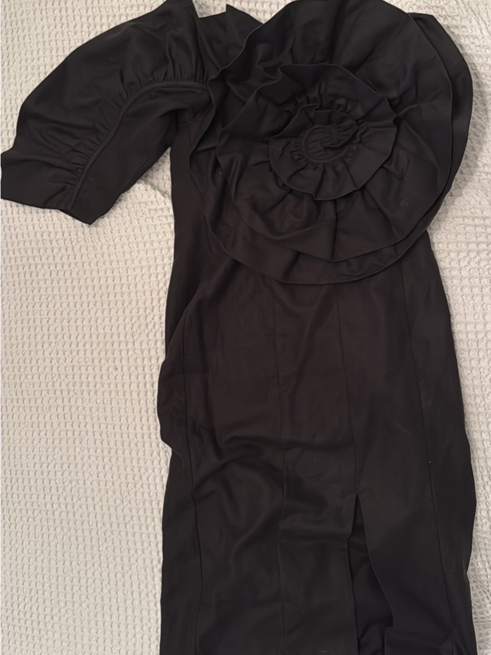 Mara Hoffman Black One-Shoulder Dress with Floral Rosette
